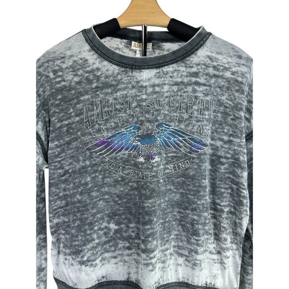 AMUSE SOCIETY State of Mind Sweatshirt Sz M Grey Faded Dye Graphic Cotton Blend - Picture 2 of 7
